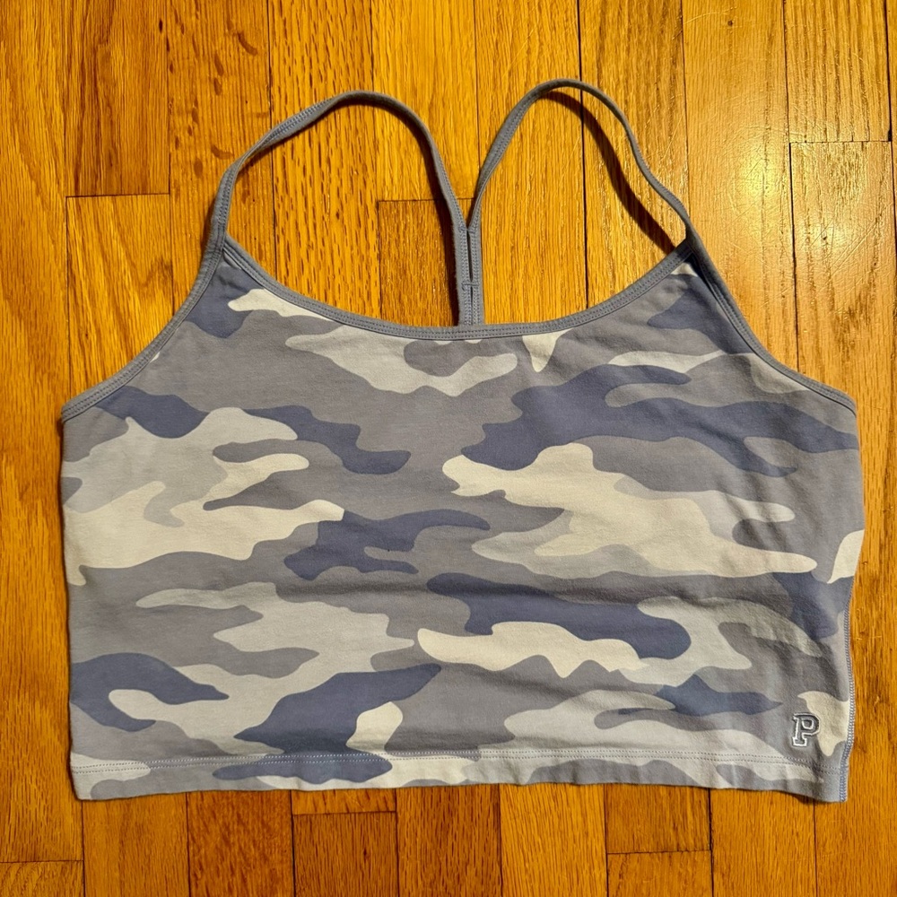 PINK Victoria’s Secret All-Day Cotton Tank Top Cropped Blue Camouflage